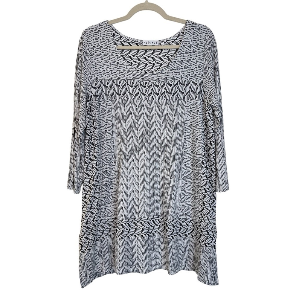 Habitat Textured Abstract Print Tunic Top White Black Small Artsy Lagenlook
